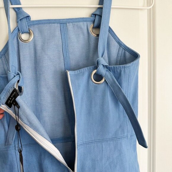 Women's Designer NWT Rag & Bone Pale Blue Suffolk Mini Cotton Denim Dress Sz 4 - Picture 3 of 7